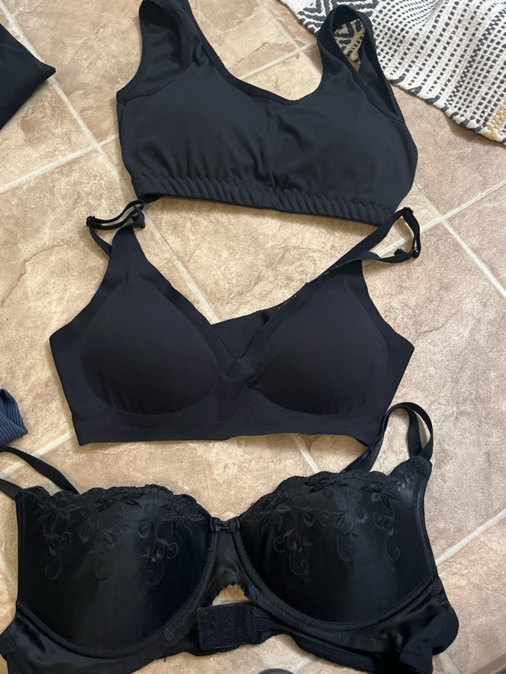 Multiples Black Bra Trio — Seamless, Padded & Lace Options